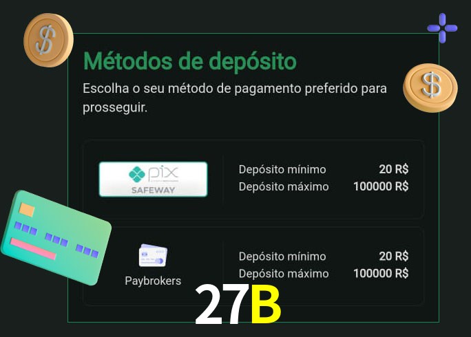 O cassino 27B oferece uma grande variedade de métodos de pagamento